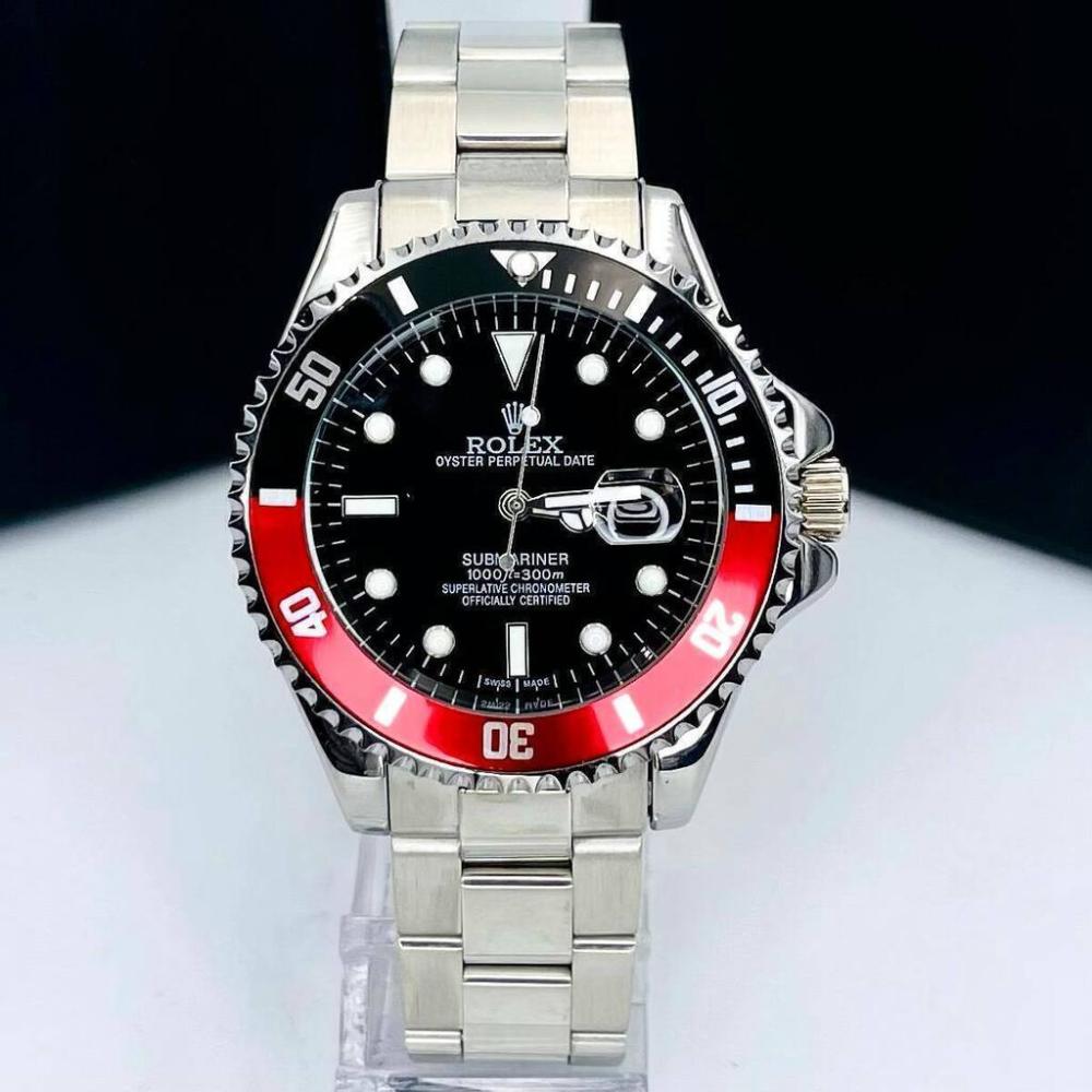 Relógio Rolex Primeira Linha Submariner Prata, Preto e Vermelho