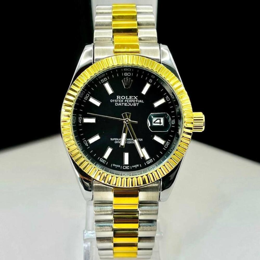 Relógio Primeira Linha Day Date Prata, Dourado e Preto